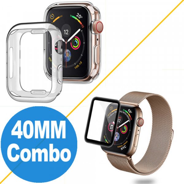 Wholesale Apple Watch Series 5 / 4 Tempered Glass Full Screen Protector + Watch Case 40MM (Black Rim Combo)